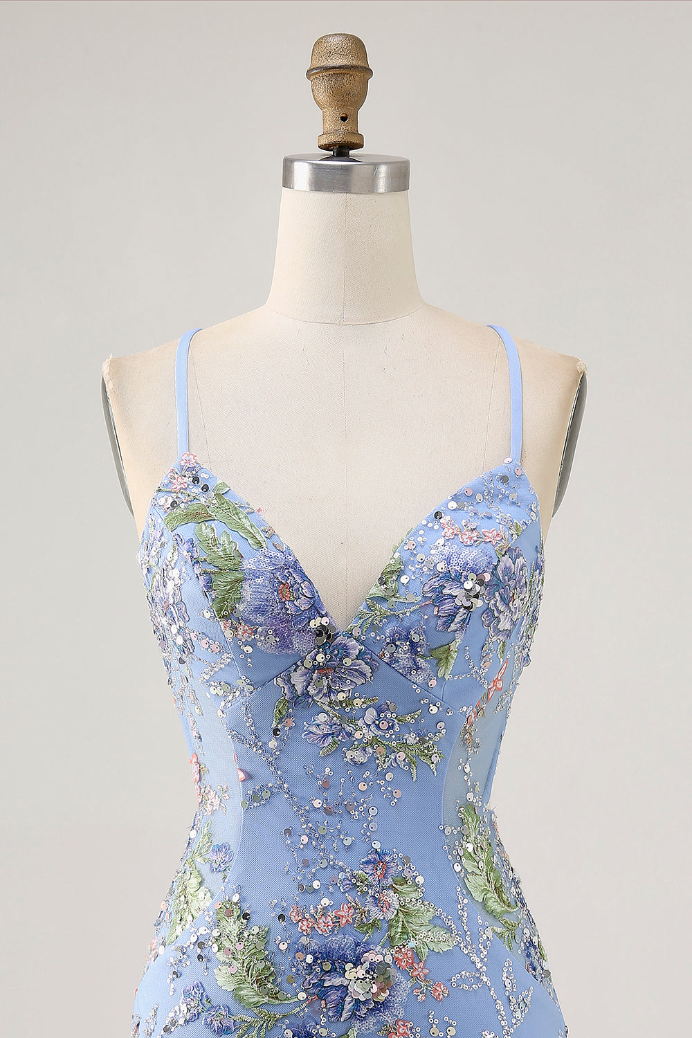 Sparkly Blue Floral Tight Beaded Short Homecoming Dress with Sequins