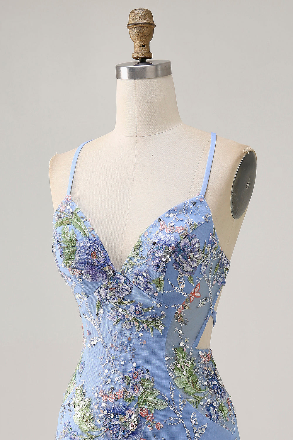 Sparkly Blue Floral Tight Beaded Short Homecoming Dress with Sequins