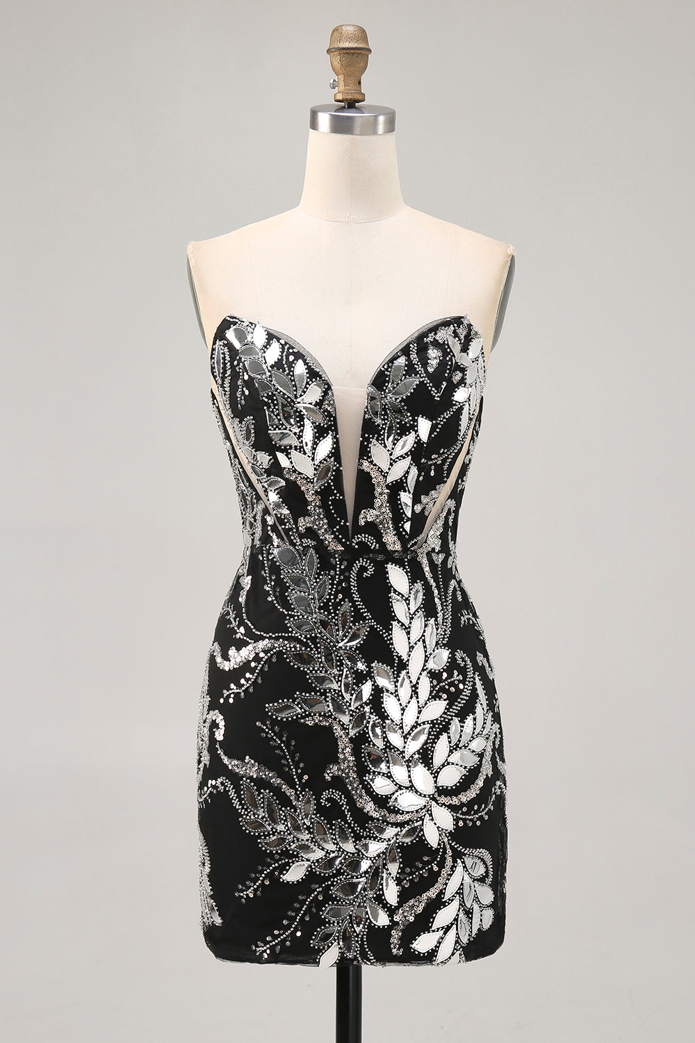 Sparkly Black Strapless Mirror Short Tight Homecoming Dress