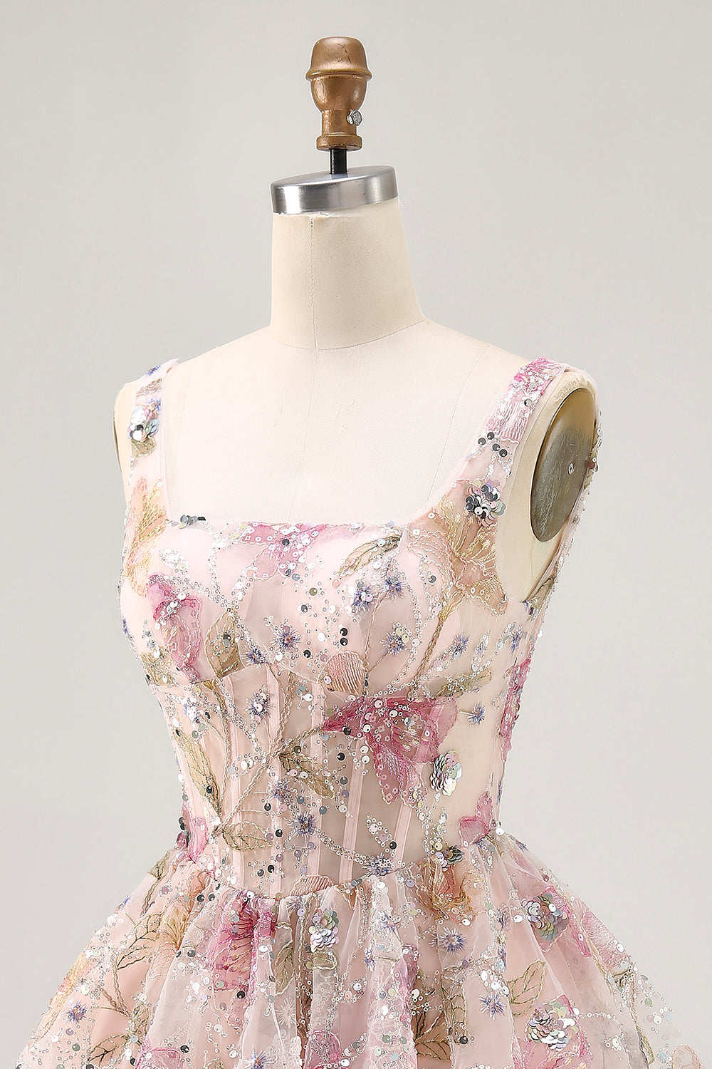Sparkly Pink Floral Beaded Short Corset Homecoming Dress with Sequins