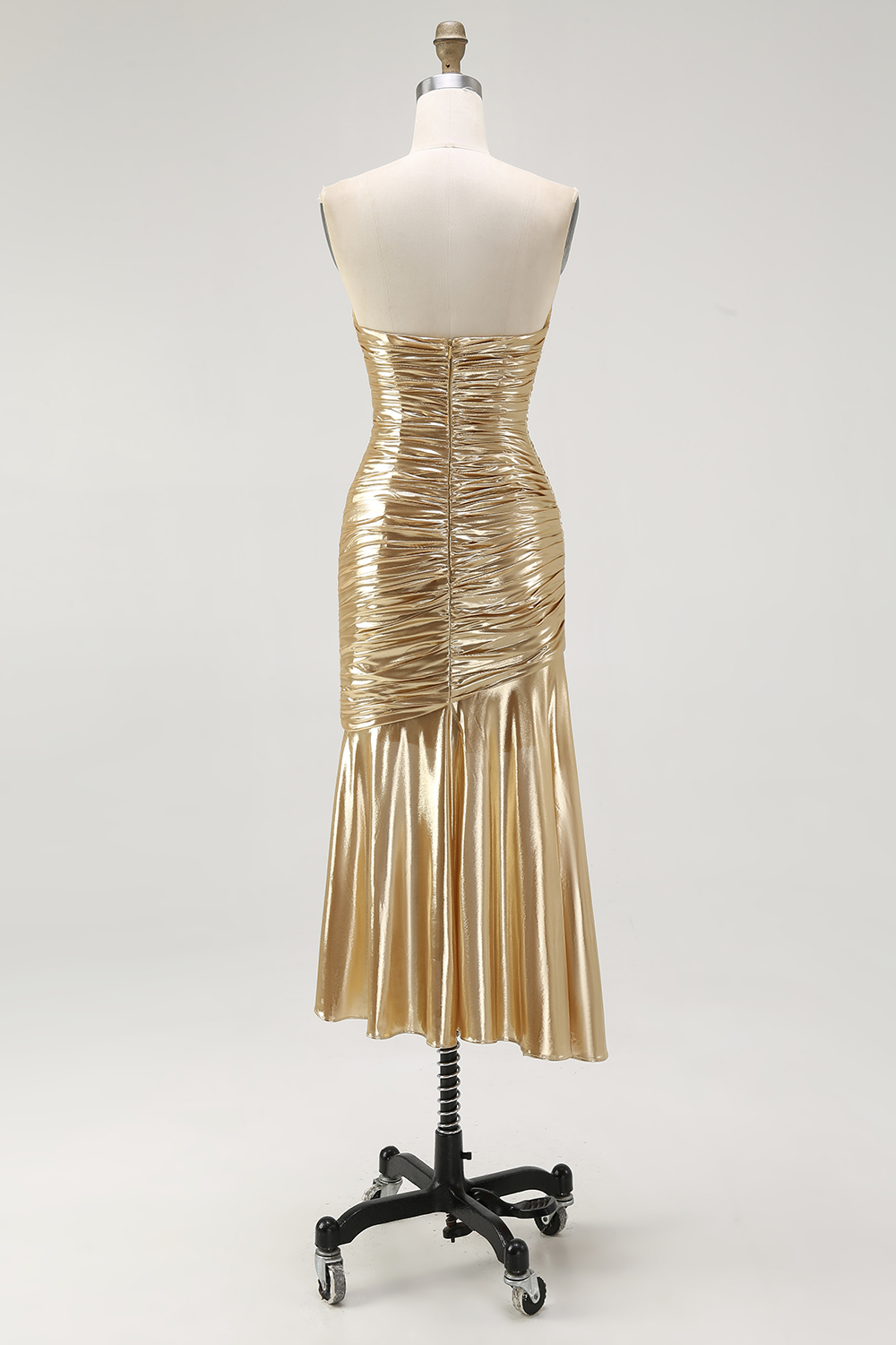 Sparkly Gold Sweetheart Metallic Pleated High-Low Tight Homecoming Dress