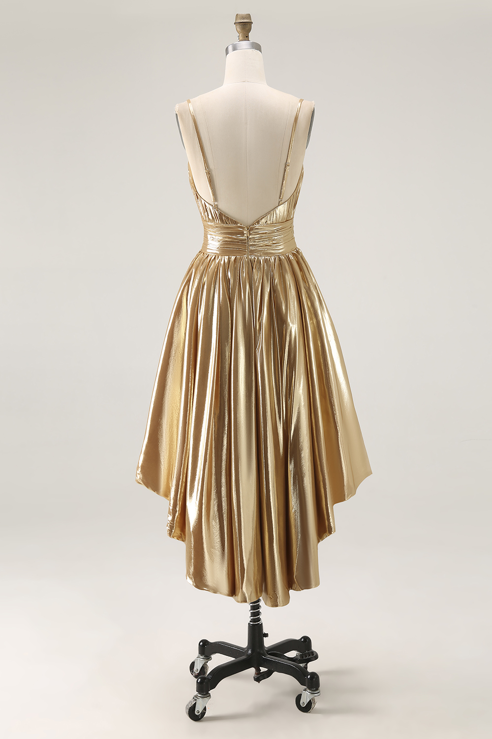 Sparkly Gold Metallic Ruched A Line High-Low Homecoming Dress