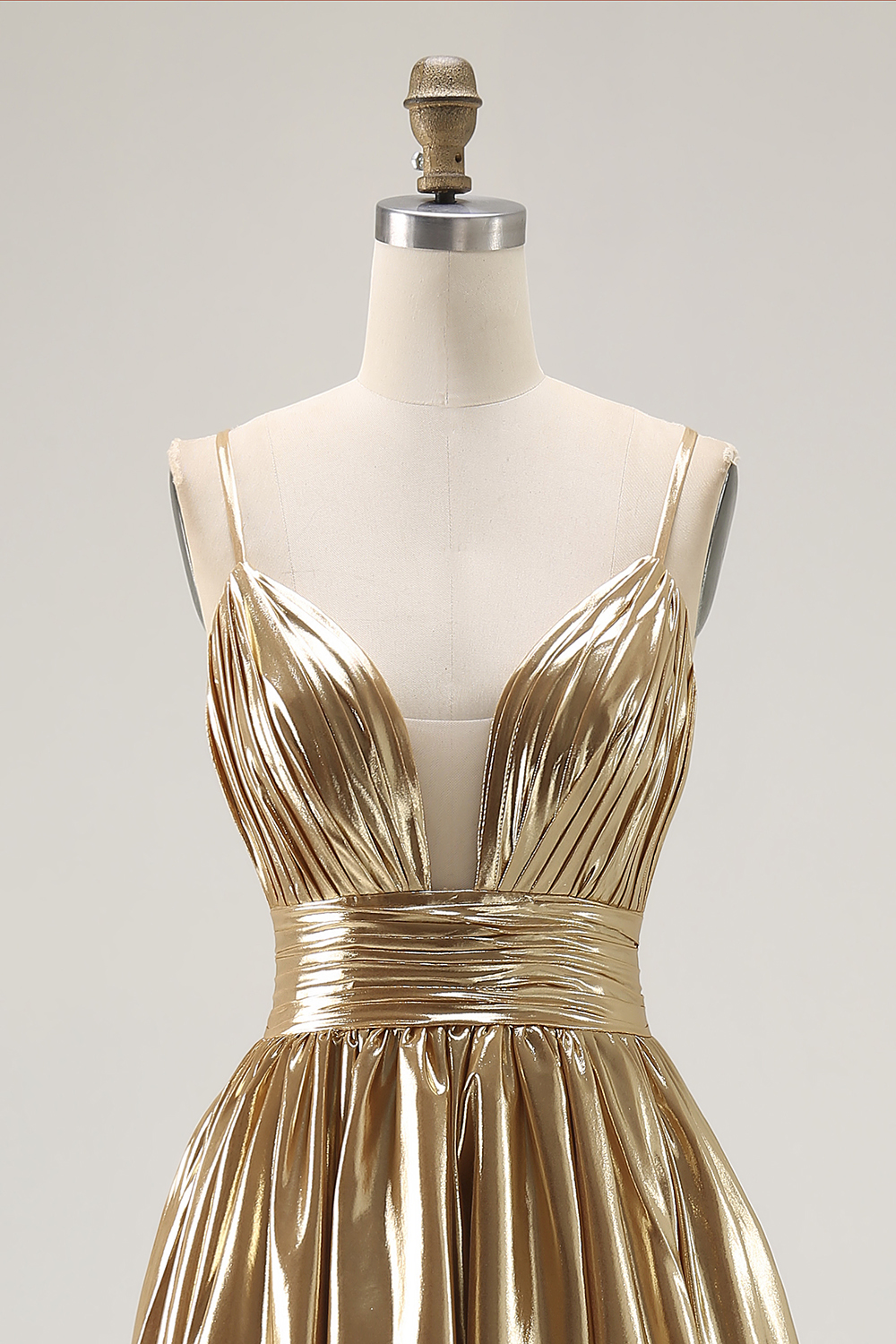 Sparkly Gold Metallic Ruched A Line High-Low Homecoming Dress