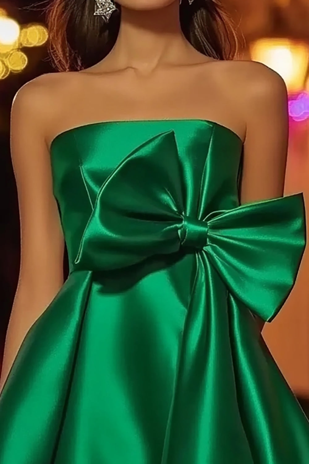 Strapless Green Satin Short Homecoming Dress with Bow
