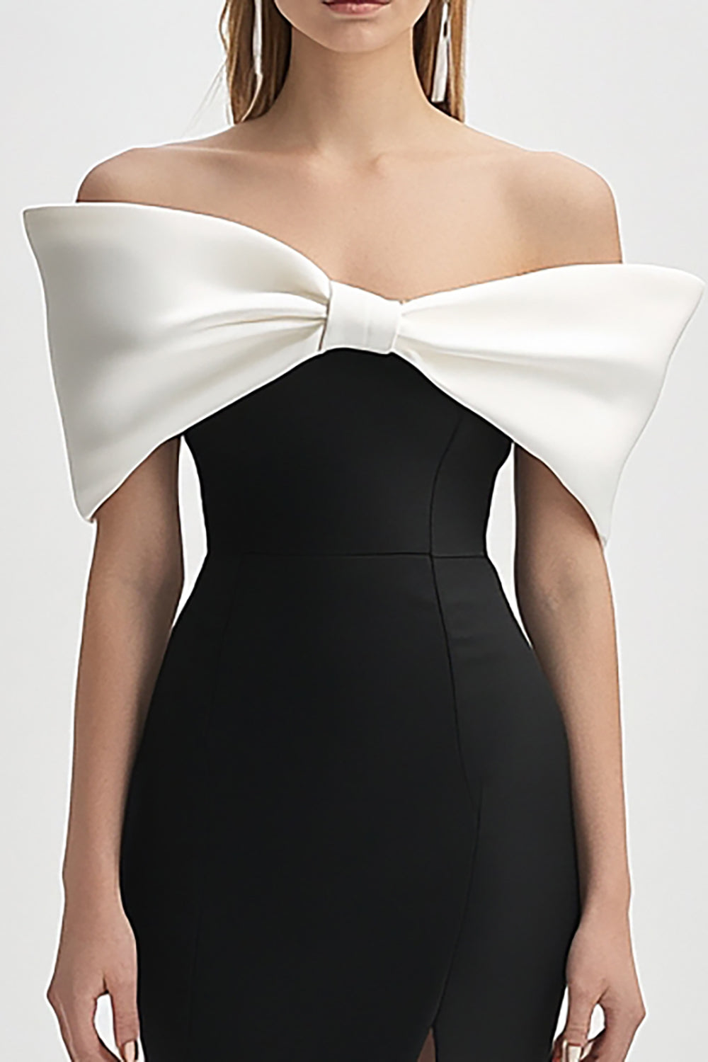 Black and White Strapless Tight Short Homecoming Dress with Slit