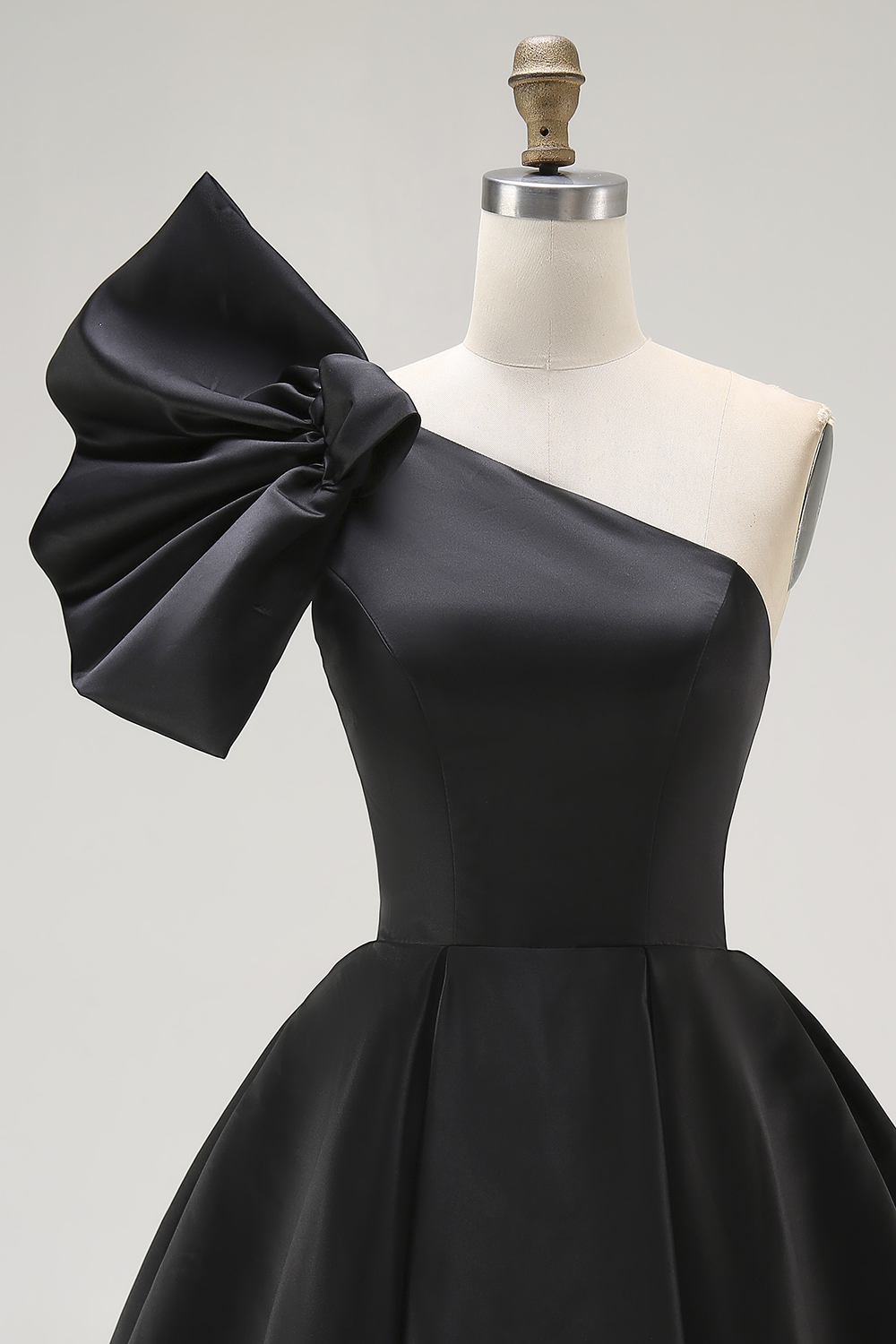Black A Line One Shoulder Satin Short Homecoming Dress with Ruffles