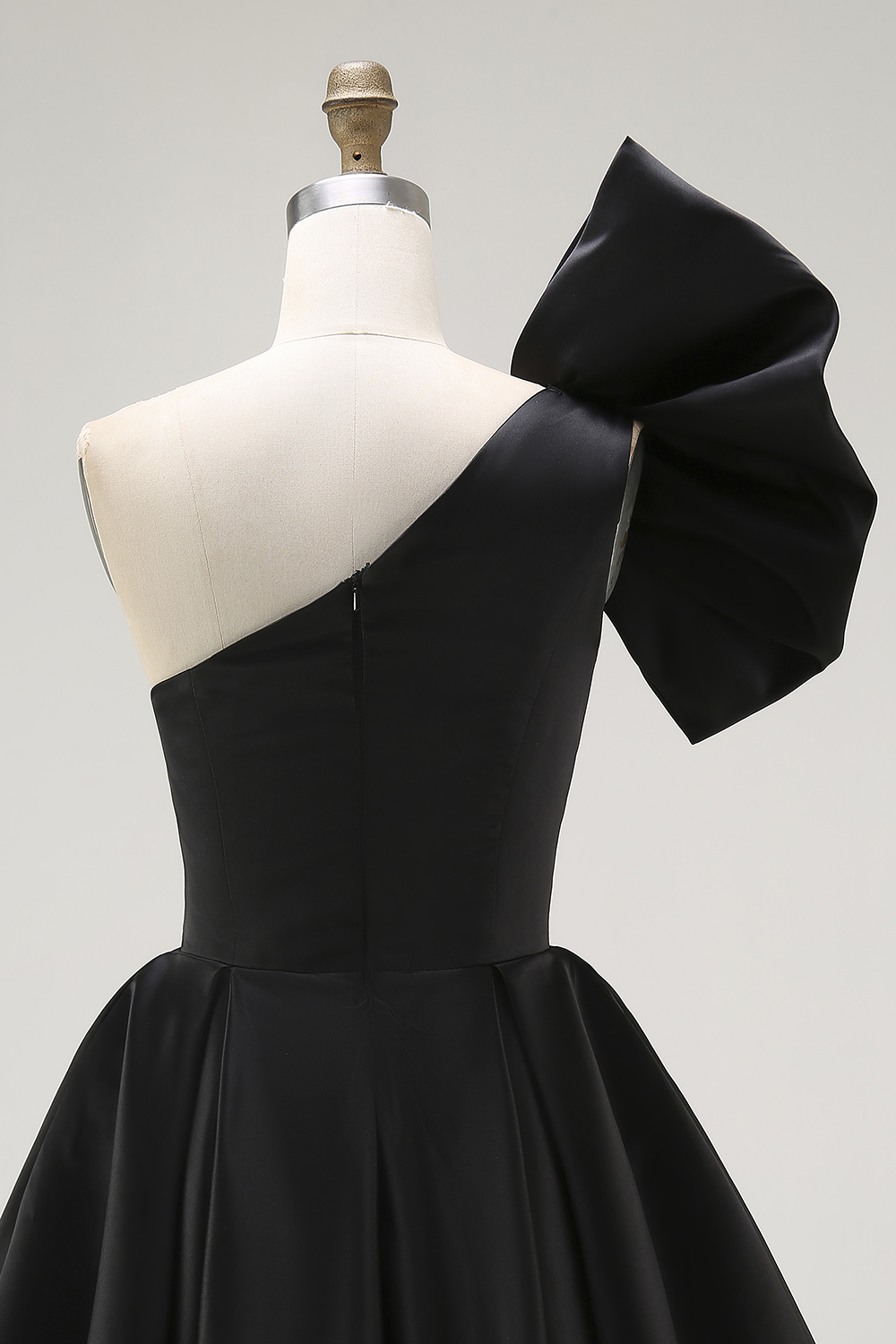 Black A Line One Shoulder Satin Short Homecoming Dress with Ruffles