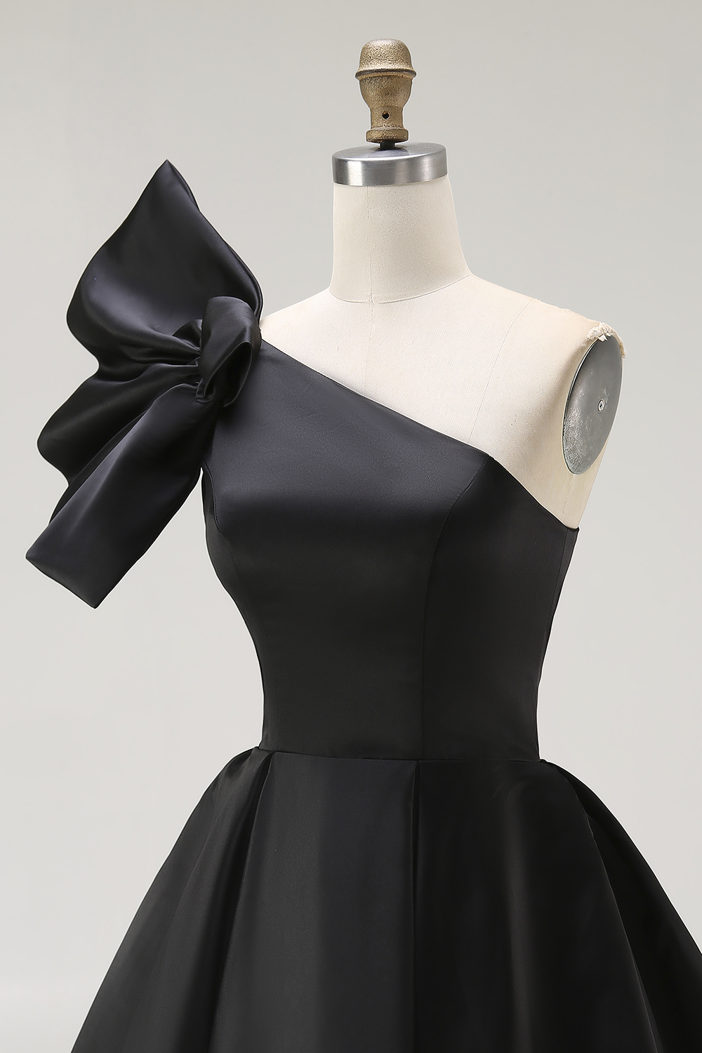 Black A Line One Shoulder Satin Short Homecoming Dress with Ruffles
