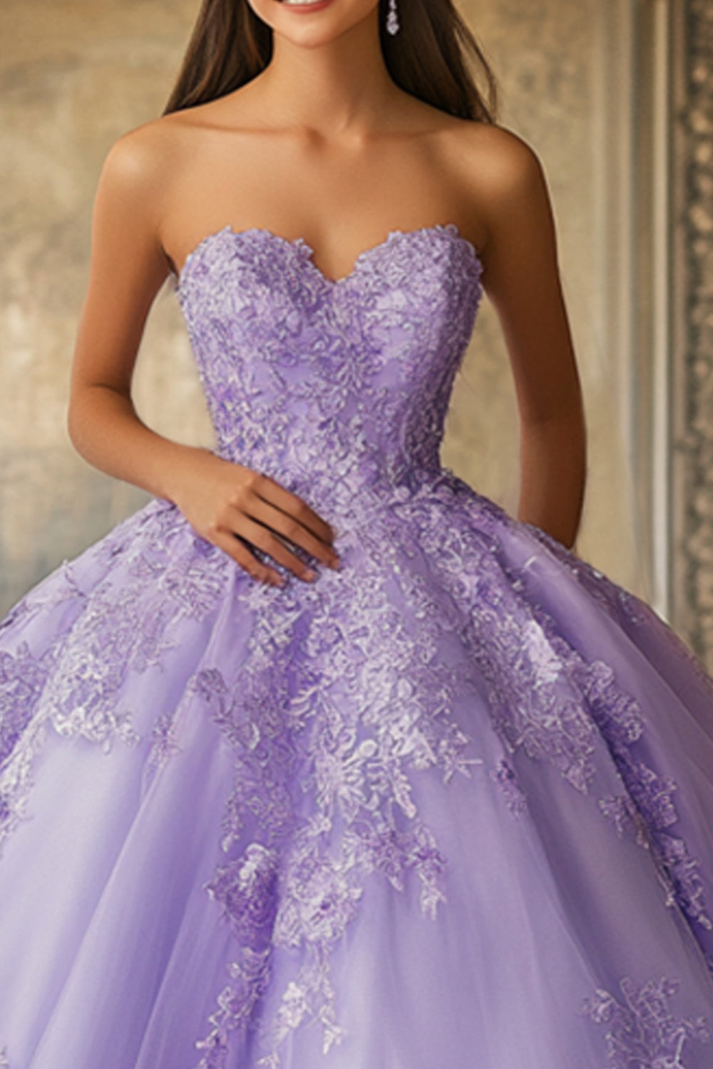 Lilac Ball Gown Princess Sweetheart Long Quinceanera Dress with Lace