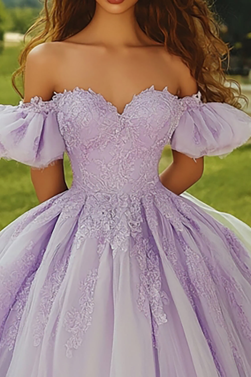 Lilac Ball Gown Off the Shoulder Long Quinceanera Dress with Ruffles