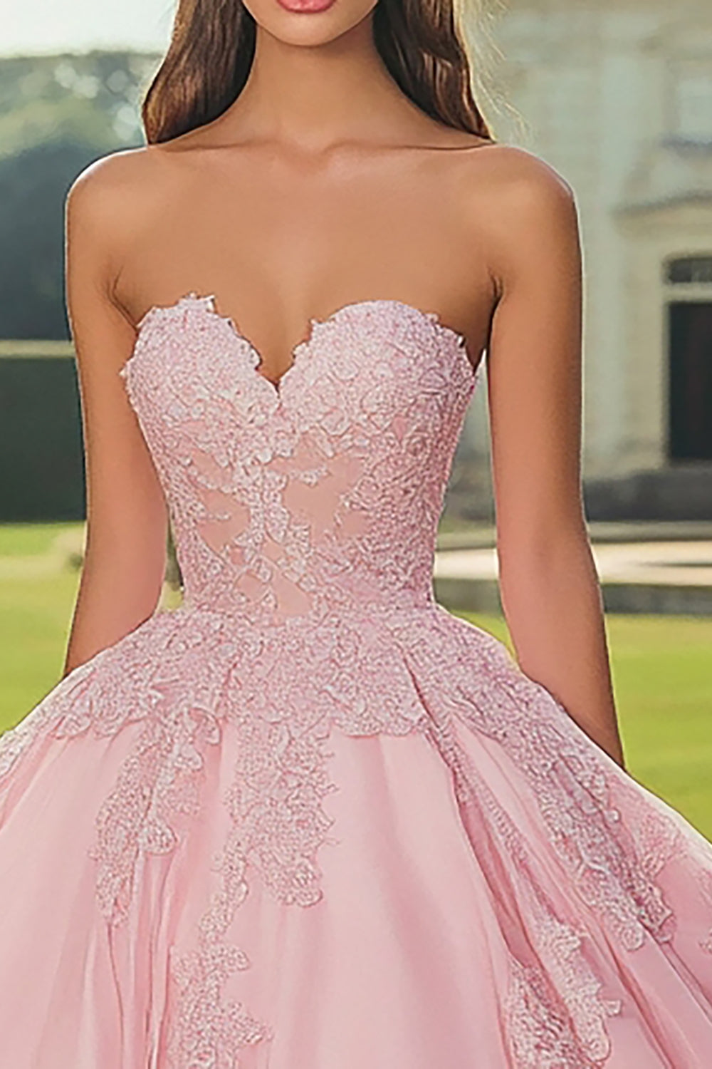 Pink Ball Gown Sweetheart Long Quinceanera Dress with Appliques
