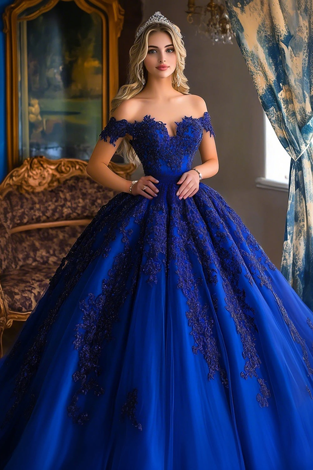 Royal Blue Ball Gown Long Princess Quinceanera Dress with Appliques