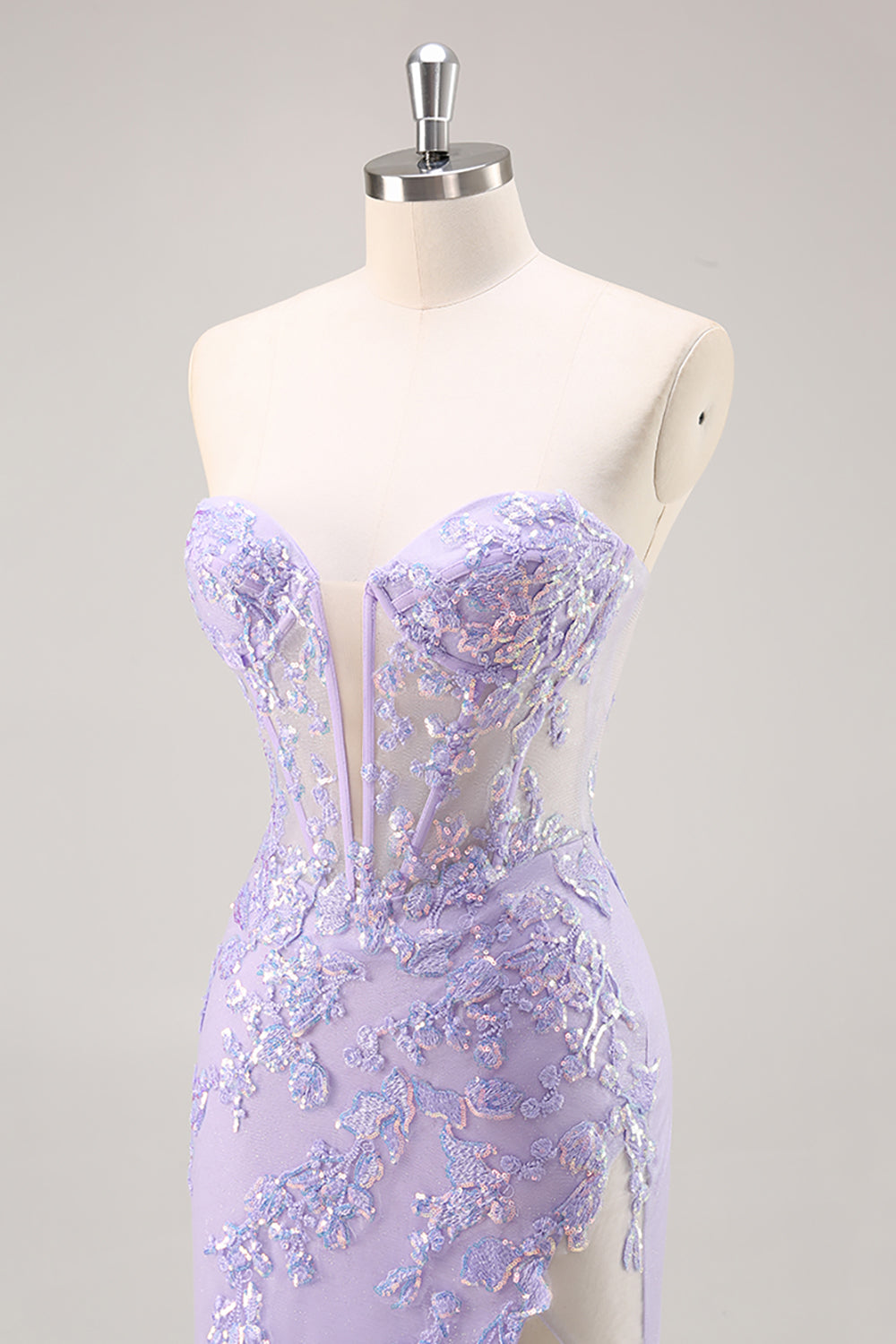 Sparkly Lilac Tulle Corset Sweetheart Long Prom Dress with Appliques