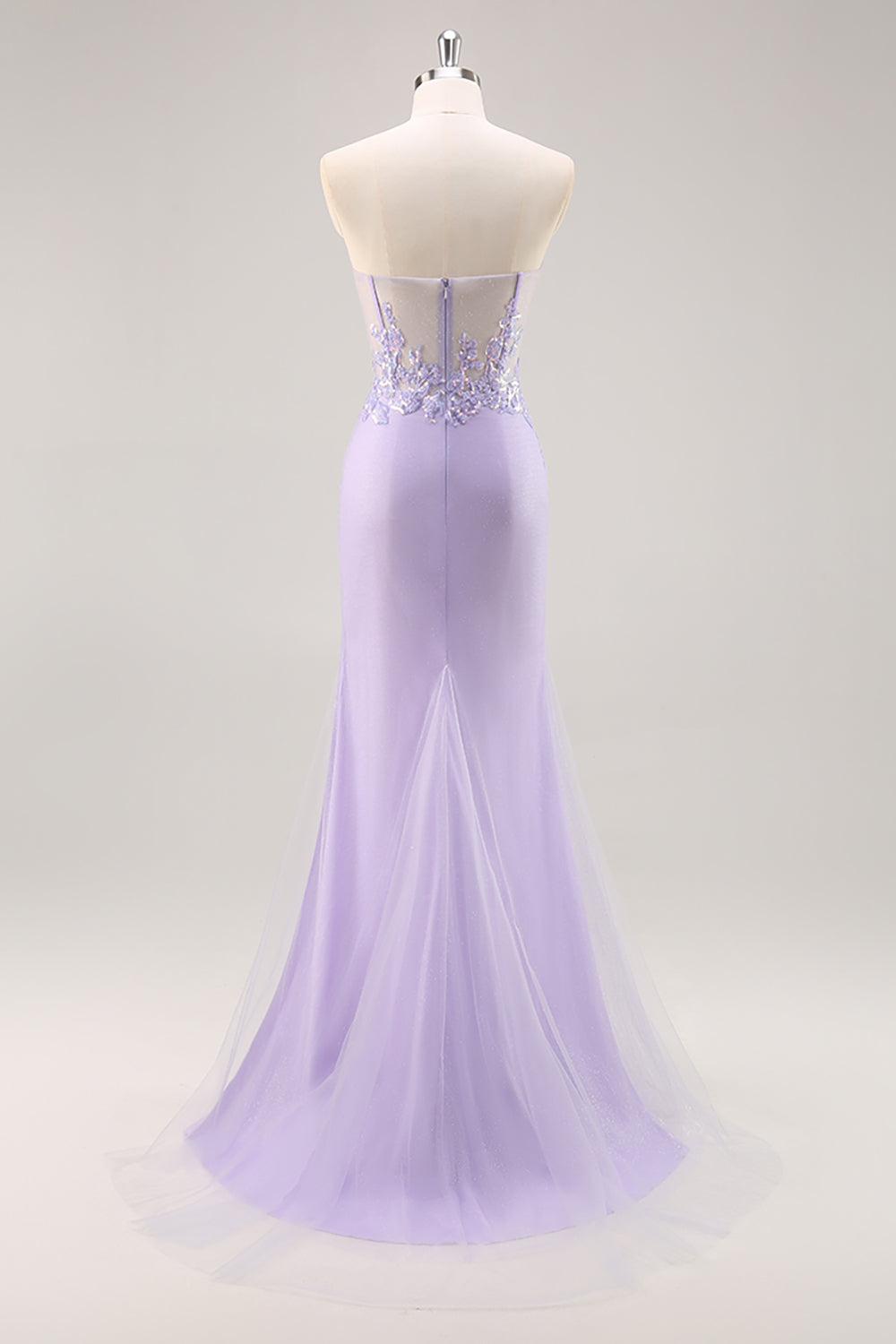 Sparkly Lilac Tulle Corset Sweetheart Long Prom Dress with Appliques