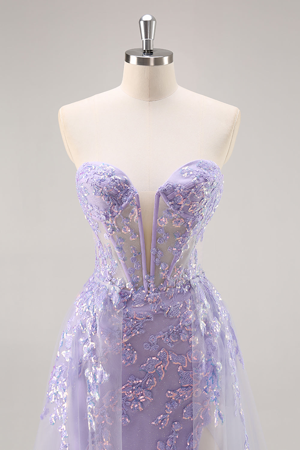 Sparkly Lilac Tulle Corset Sweetheart Long Prom Dress with Appliques