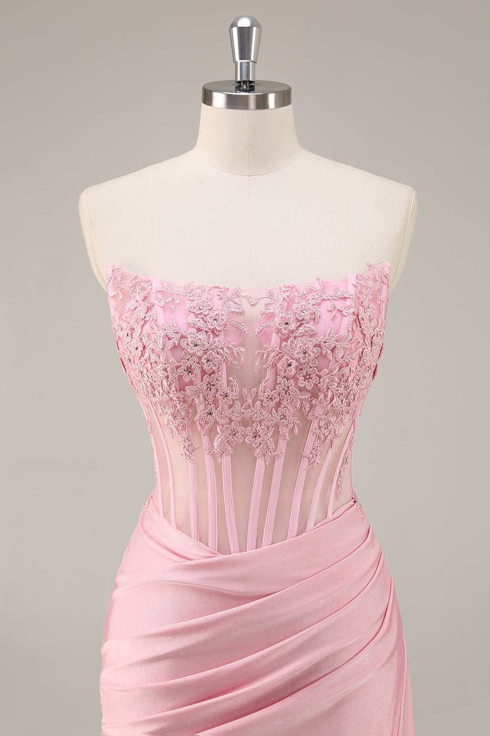Pink Bodycon Corset Satin Short Homecoming Dress with Lace