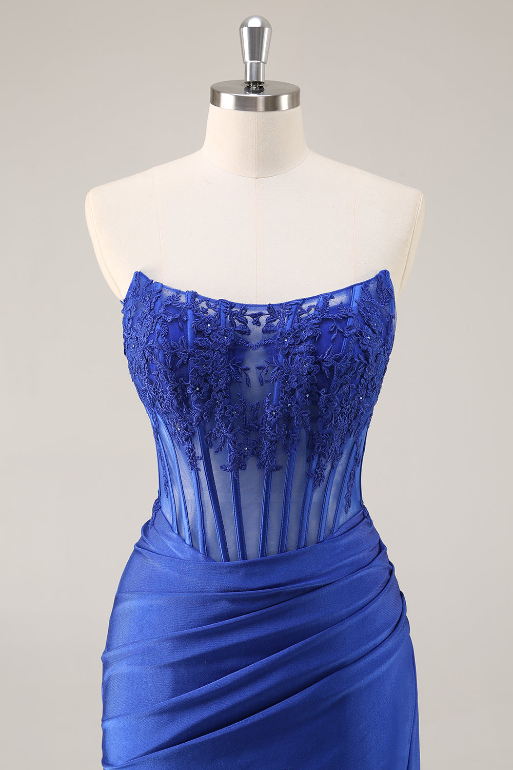 Royal Blue Corset Satin Short Tight Homecoming Dress with Lace