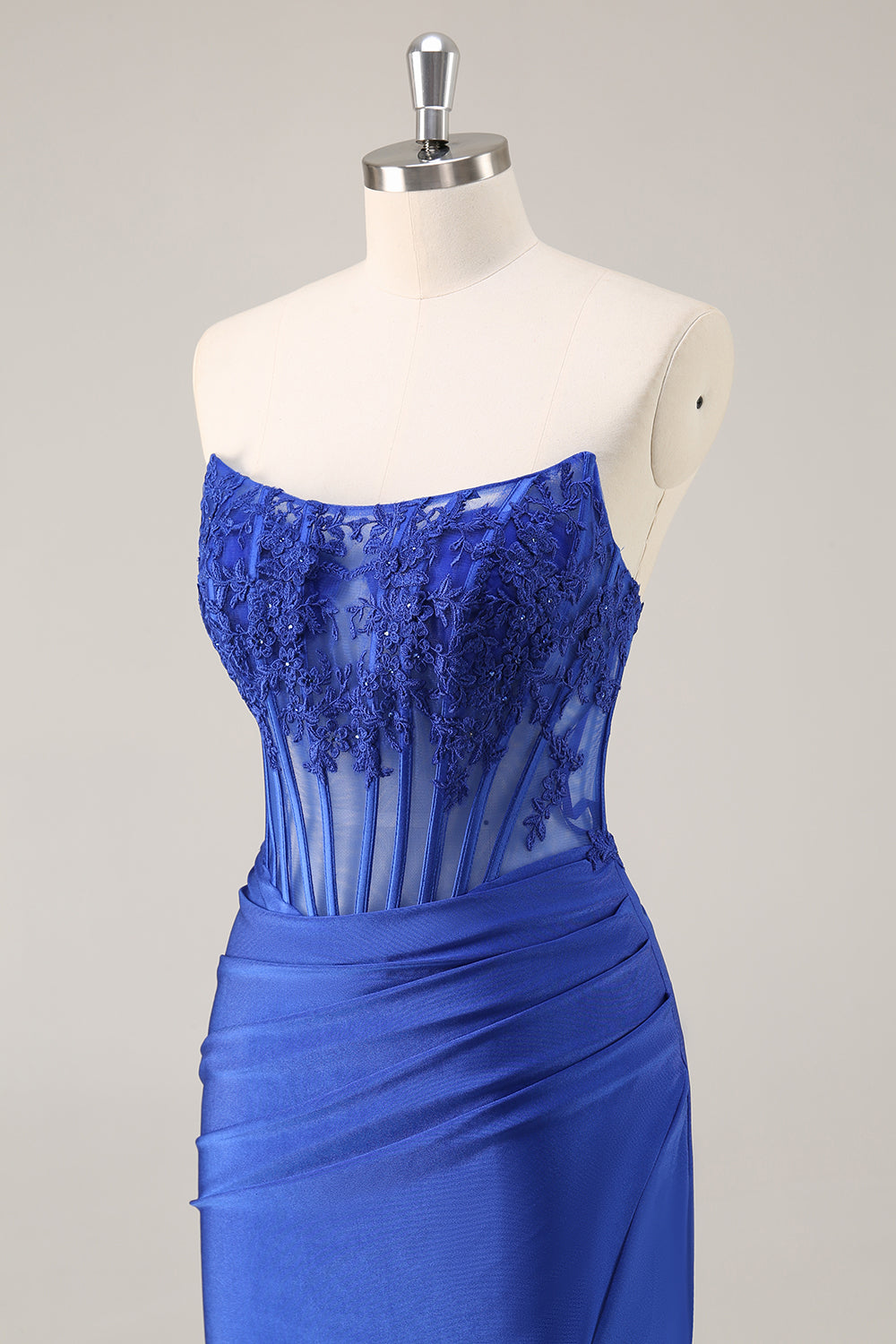 Royal Blue Corset Satin Short Tight Homecoming Dress with Lace
