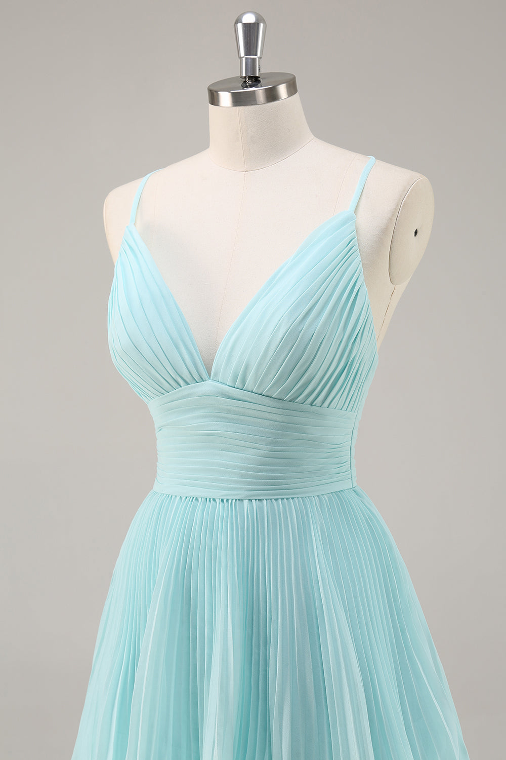 Green Chiffon A Line Tiered Pleated Long Prom Dress