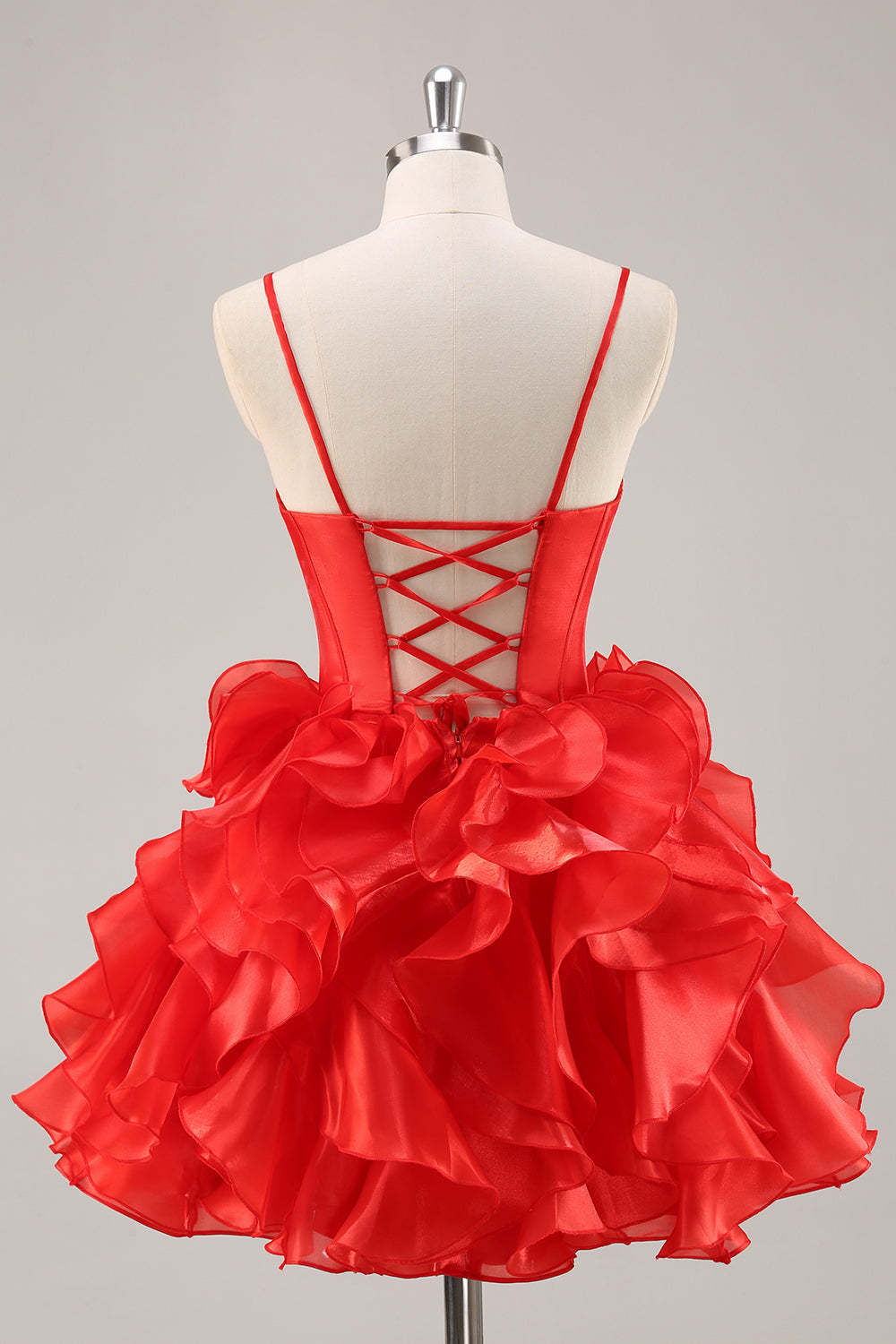 Red Organza Corset Ruffled A Line Short Homecoming Dress with Bows