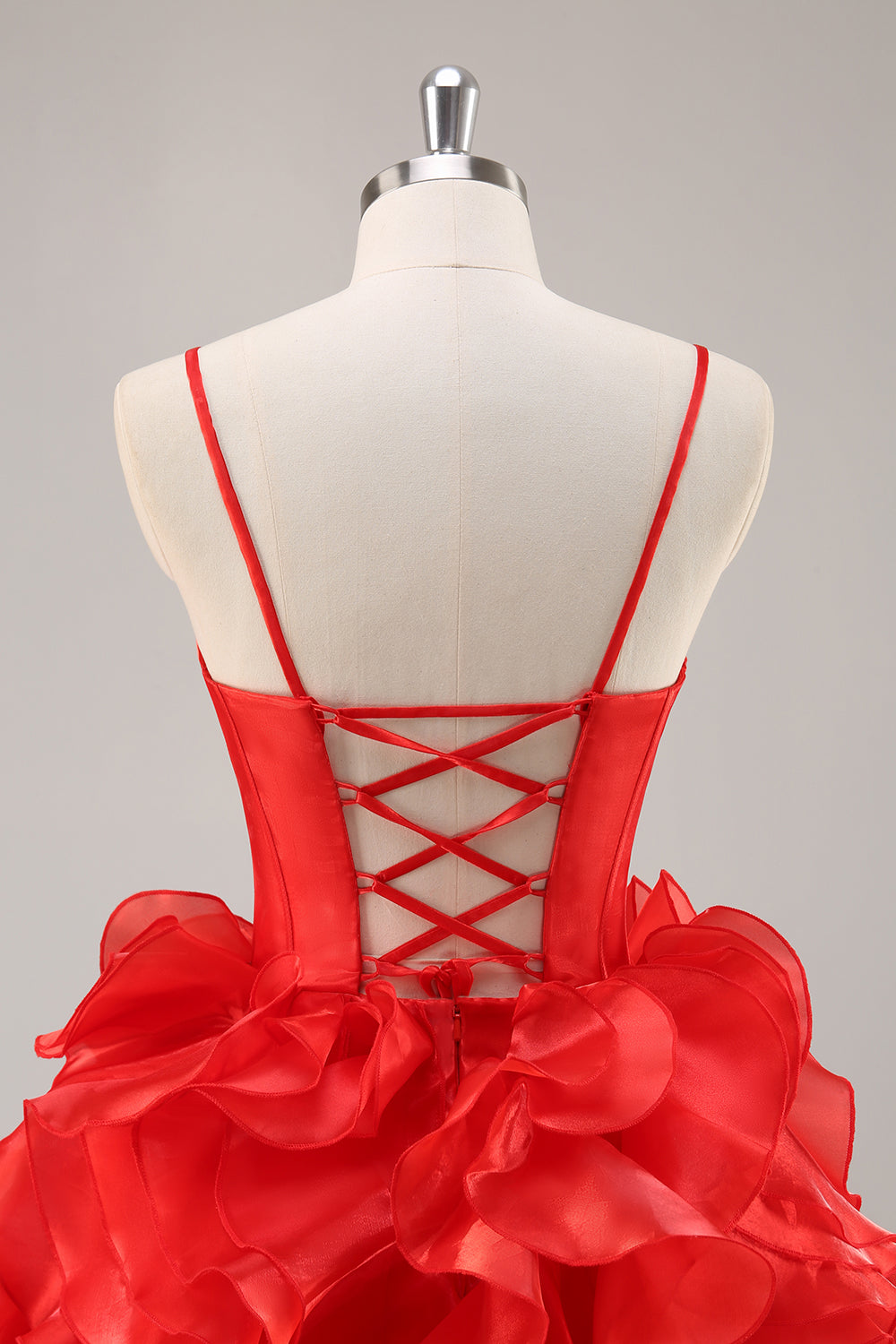 Red Organza Corset Ruffled A Line Short Homecoming Dress with Bows