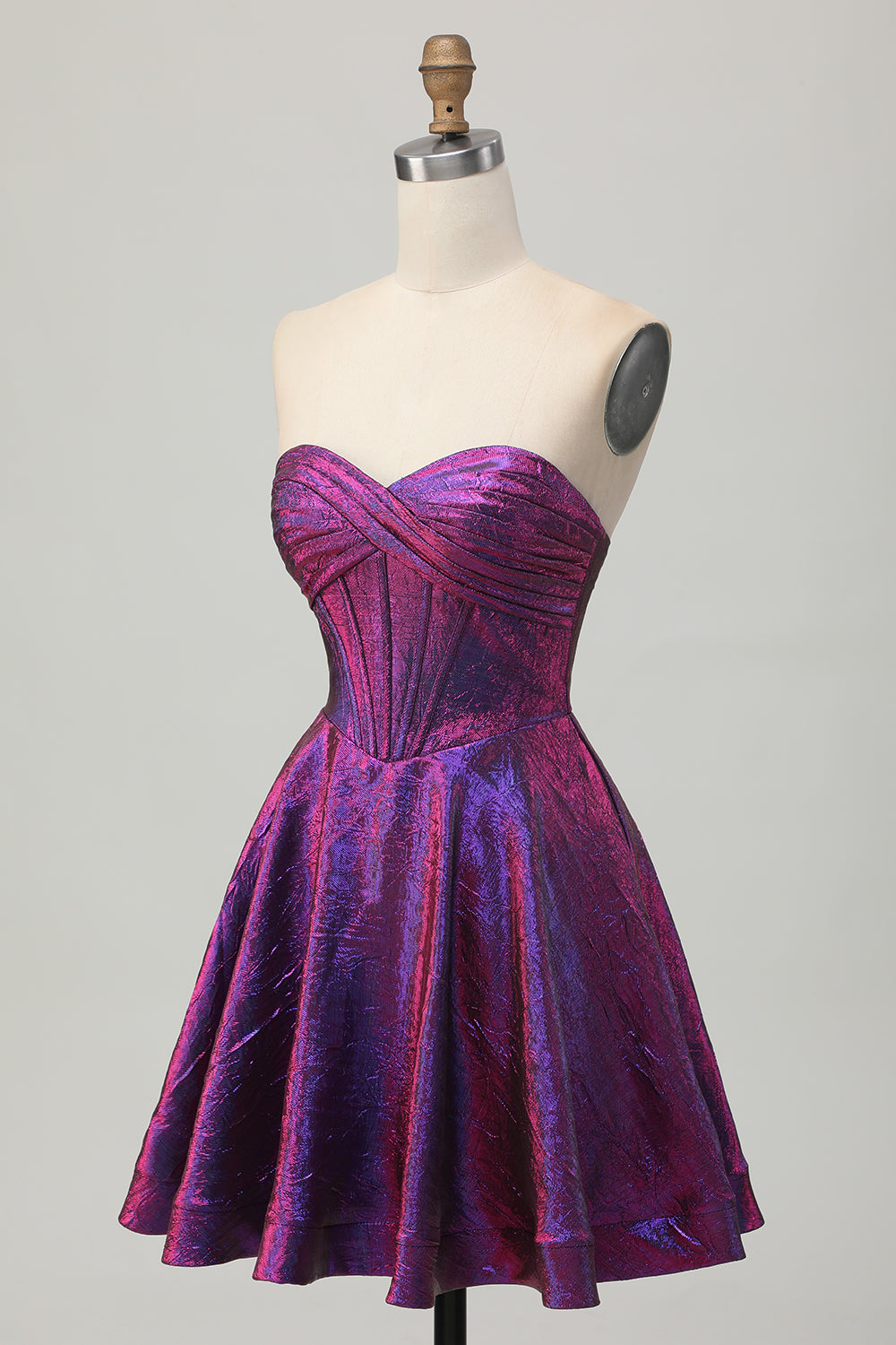 Dark Purple Metallic Sweetheart Short Corset Homecoming Dress