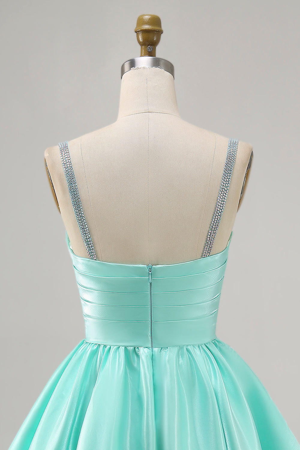 Sparkly Mint Green Satin Ruched Short Homecoming Dress with Beading
