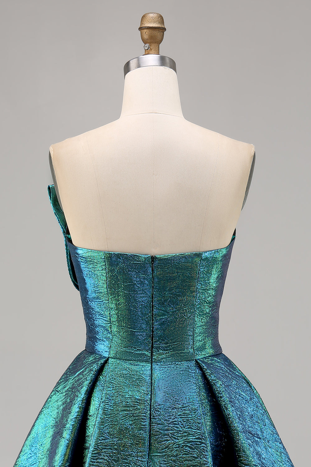 Peacock Green Strapless Metallic Short Homecoming Dress