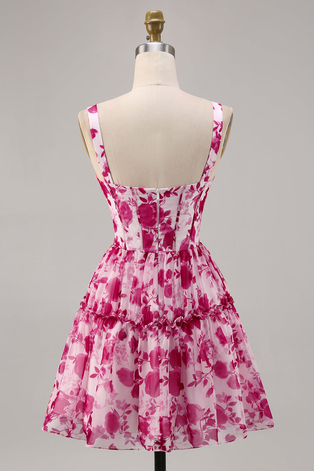 Fuchsia Corset A Line Chiffon Short Floral Homecoming Dress