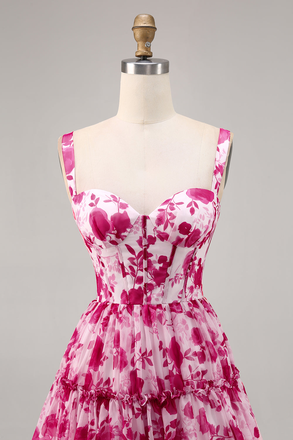 Fuchsia Corset A Line Chiffon Short Floral Homecoming Dress