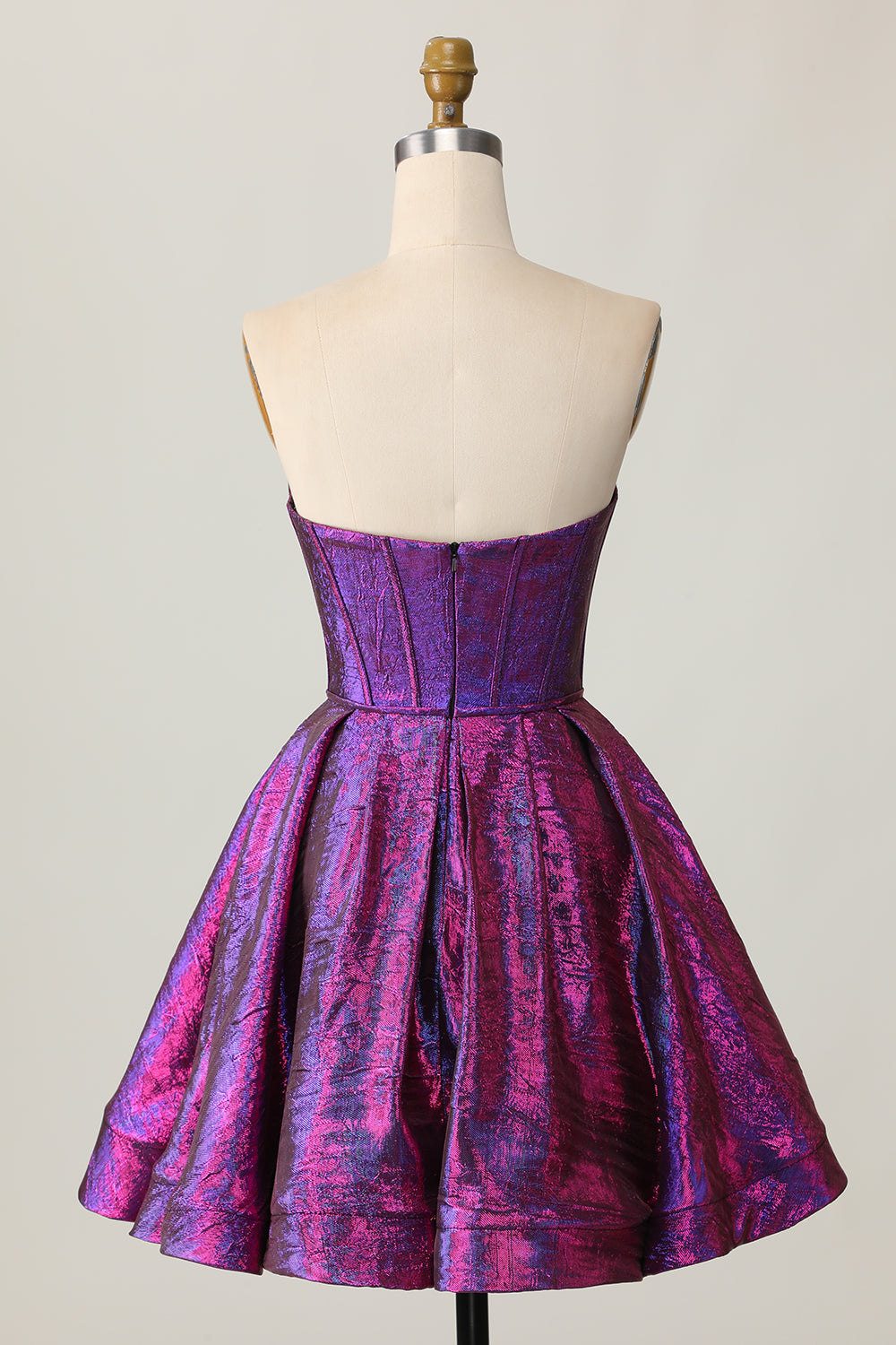 Dark Purple Corset Metallic Strapless Short Homecoming Dress with Bow