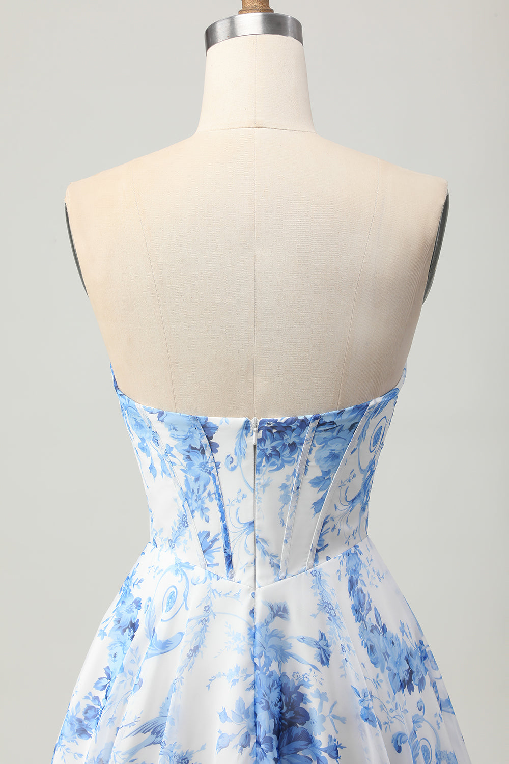 Sweetheart White Blue Floral A Line Short Corset Homecoming Dress