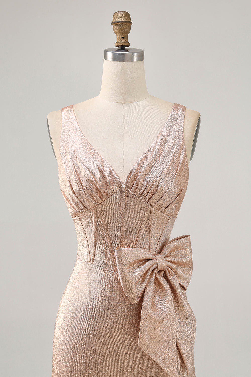Champagne Jacquard Tight Short Corset Homecoming Dress with Bow