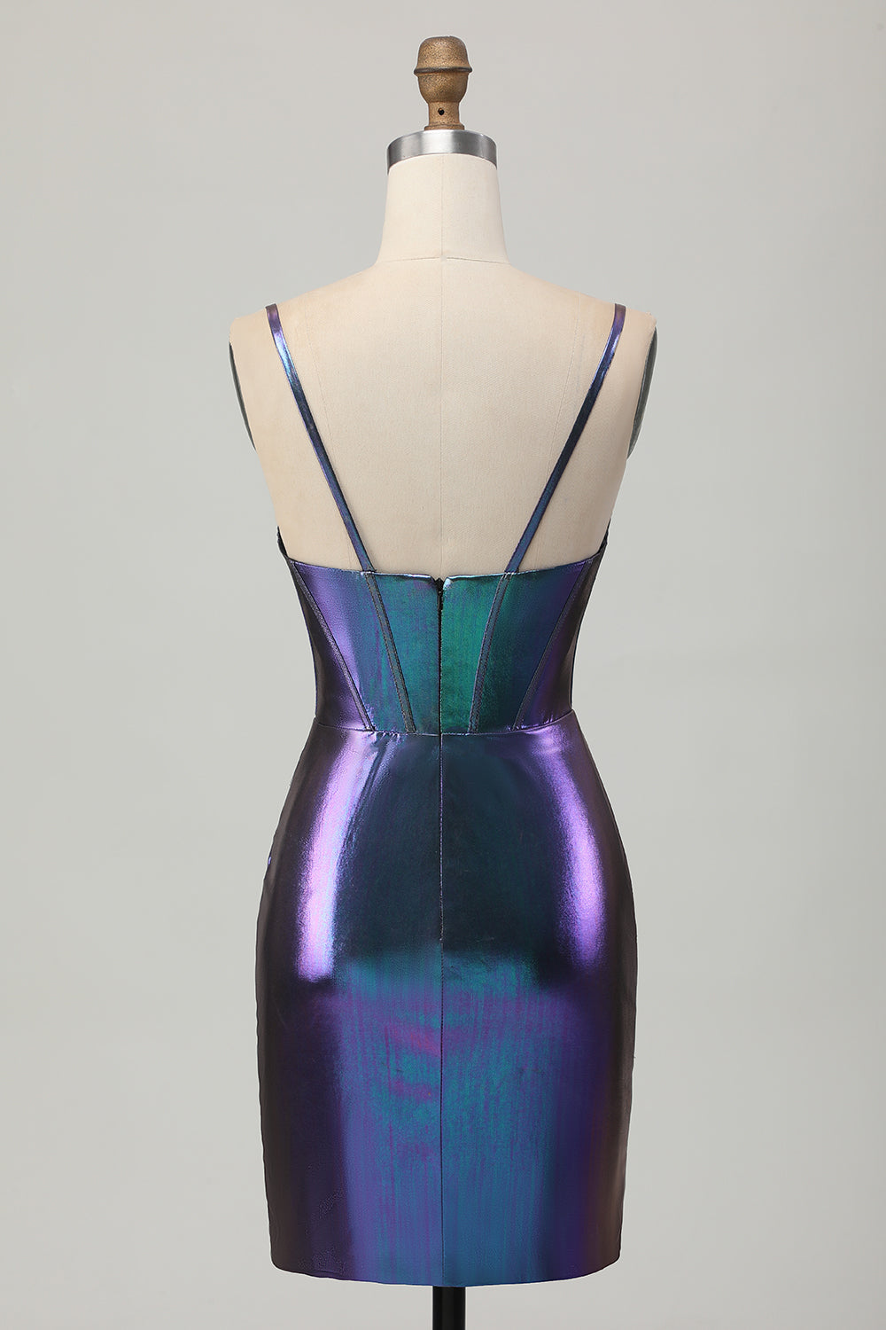 Blue Purple Metallic Ruched Tight Short Corset Homecoming Dress
