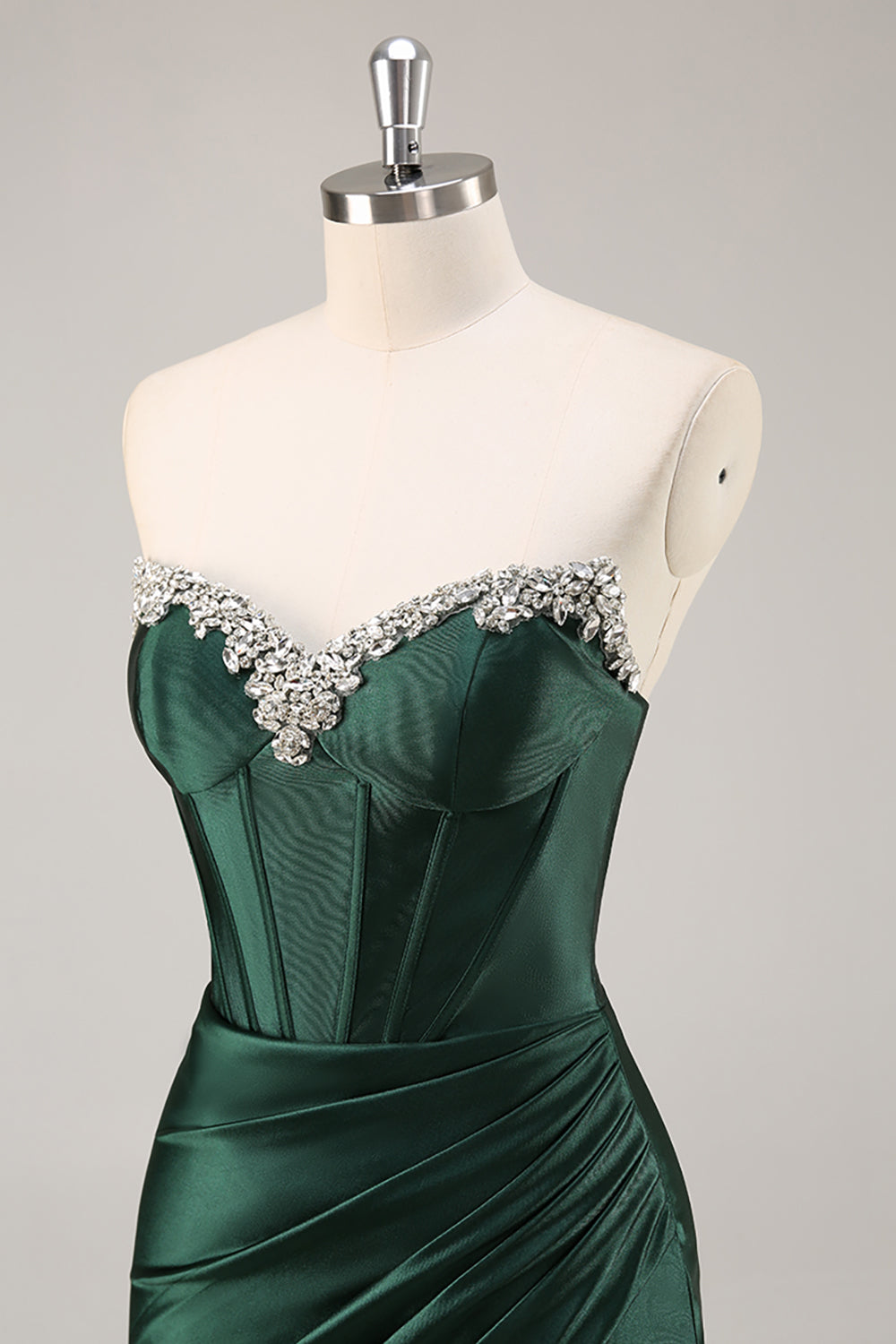 Sparkly Dark Green Corset Strapless Tight Short Homecoming Dress with Rhinestones
