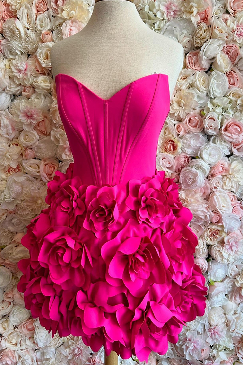 Fuchsia Floral Corset Sweetheart A Line Short Homecoming Dress