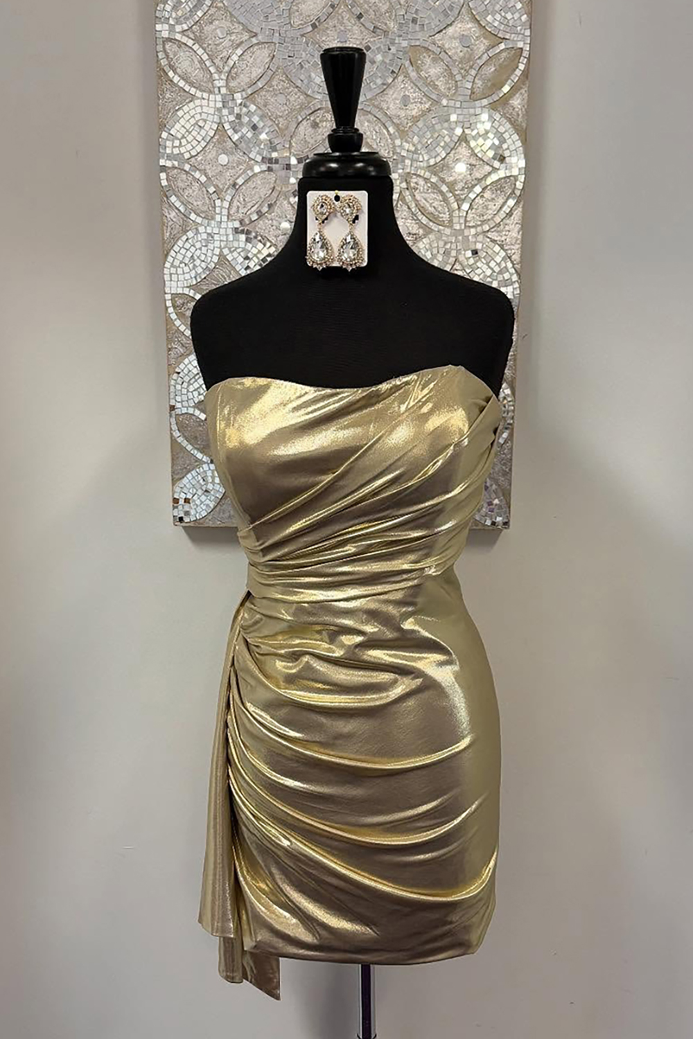 Gold Metallic Strapless Short Tight Homecoming Dress