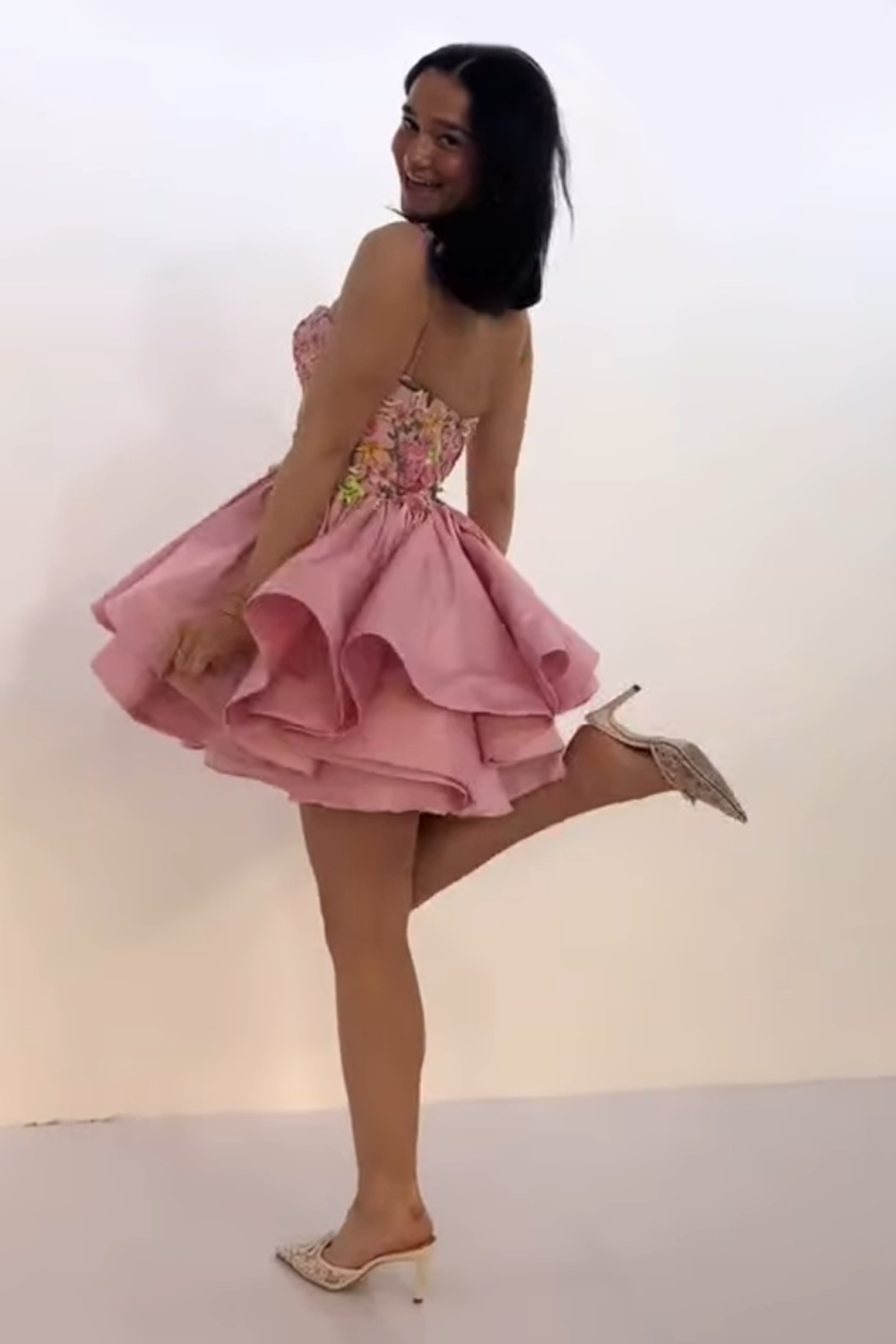 Pink Satin Halter Embroidered A Line Short Homecoming Dress with 3D Flowers