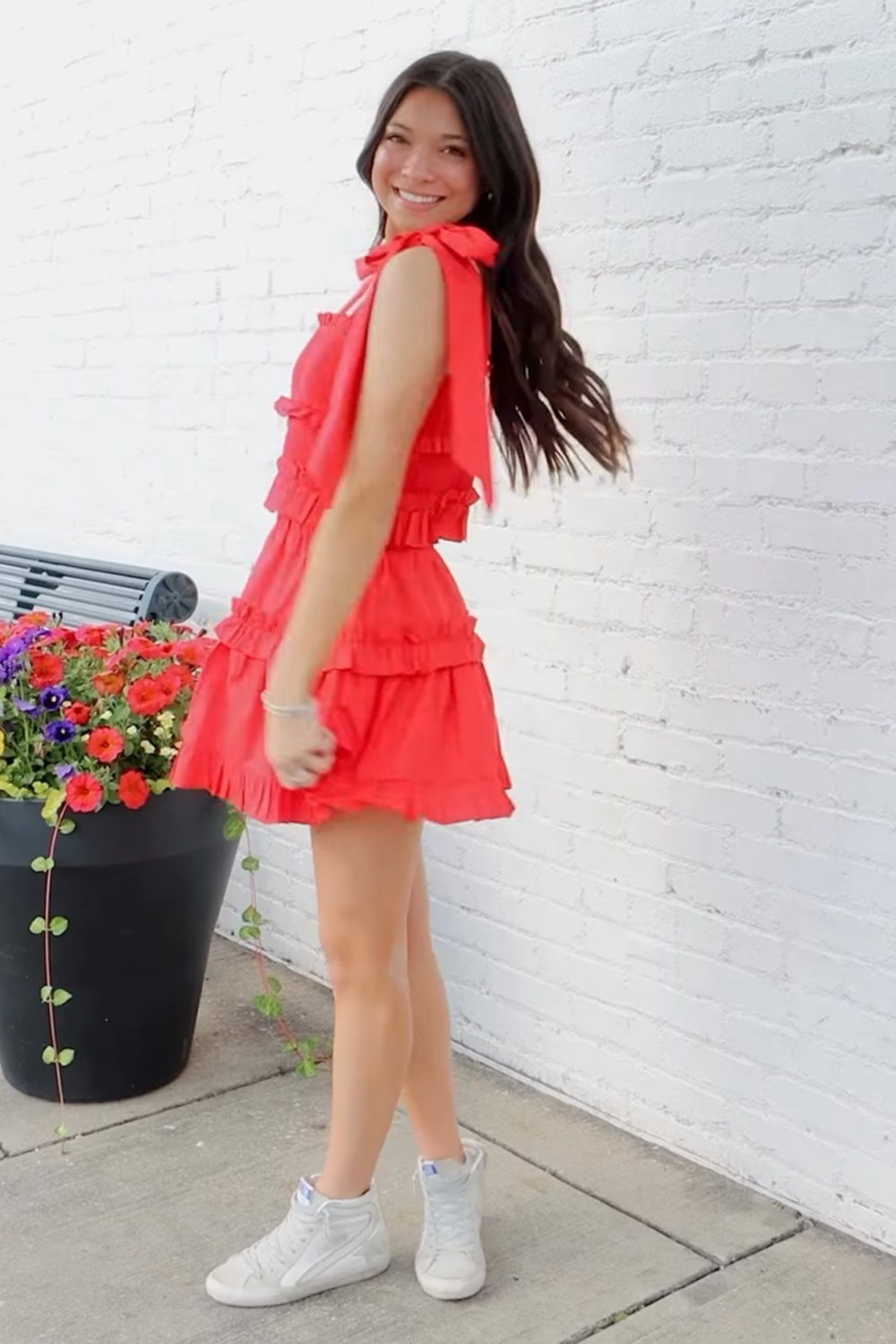 Red Ruffled A Line Short Homecoming Dress with Bow