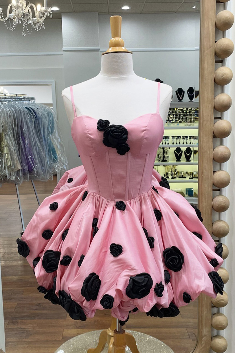 Pink Satin A Line Corset Short Homecoming Dress with 3D Flowers