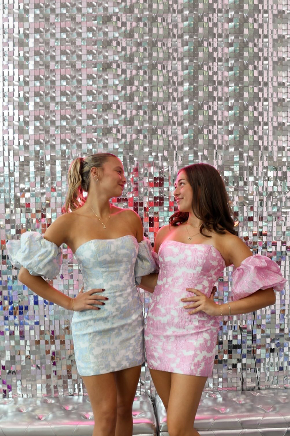 Pink Tight Strapless Short Homecoming Dress with Puff Sleeves