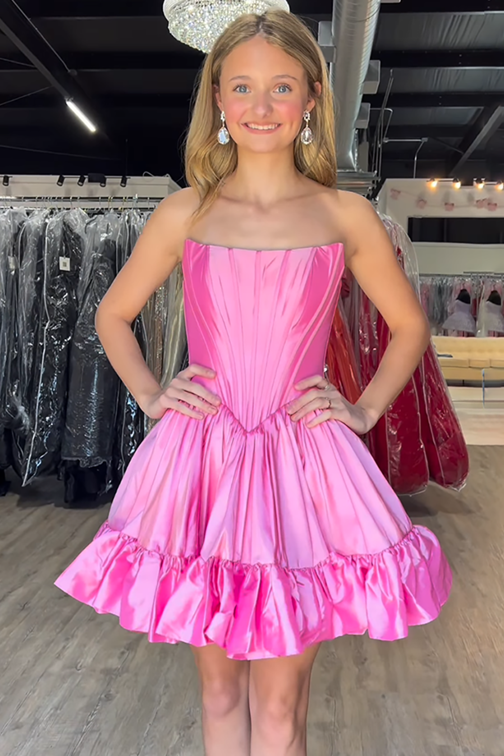 Turquoise Satin Corset A Line Short Homecoming Dress with Ruffles