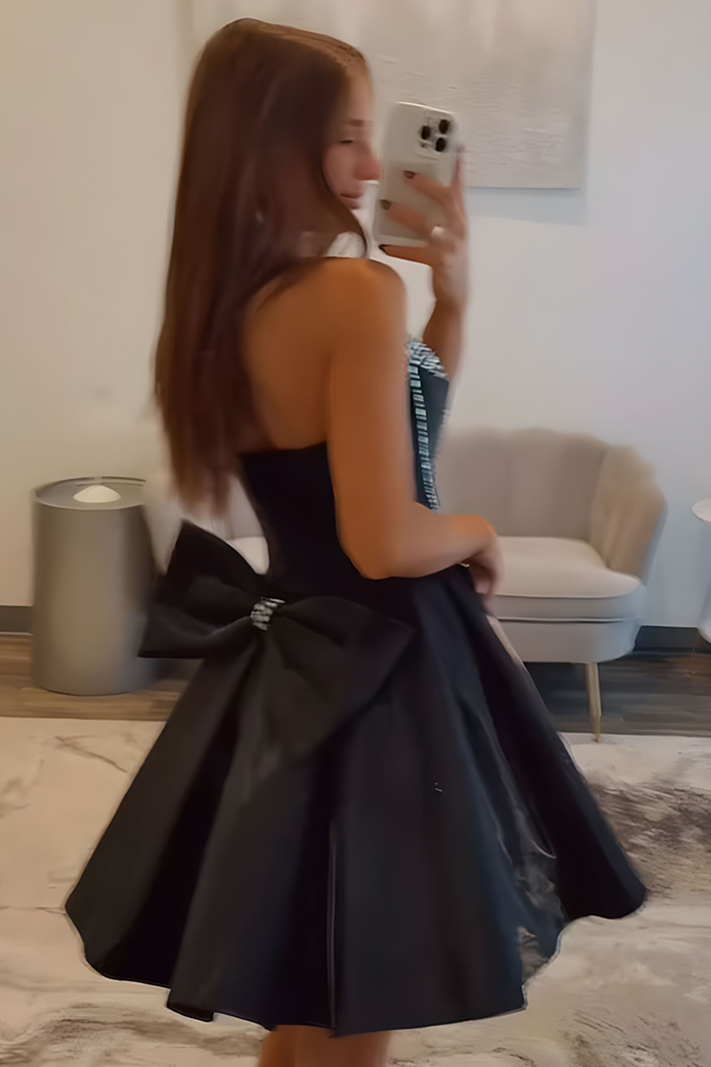 Sparkly Black Corset Beaded A Line Short Homecoming Dress with Bow