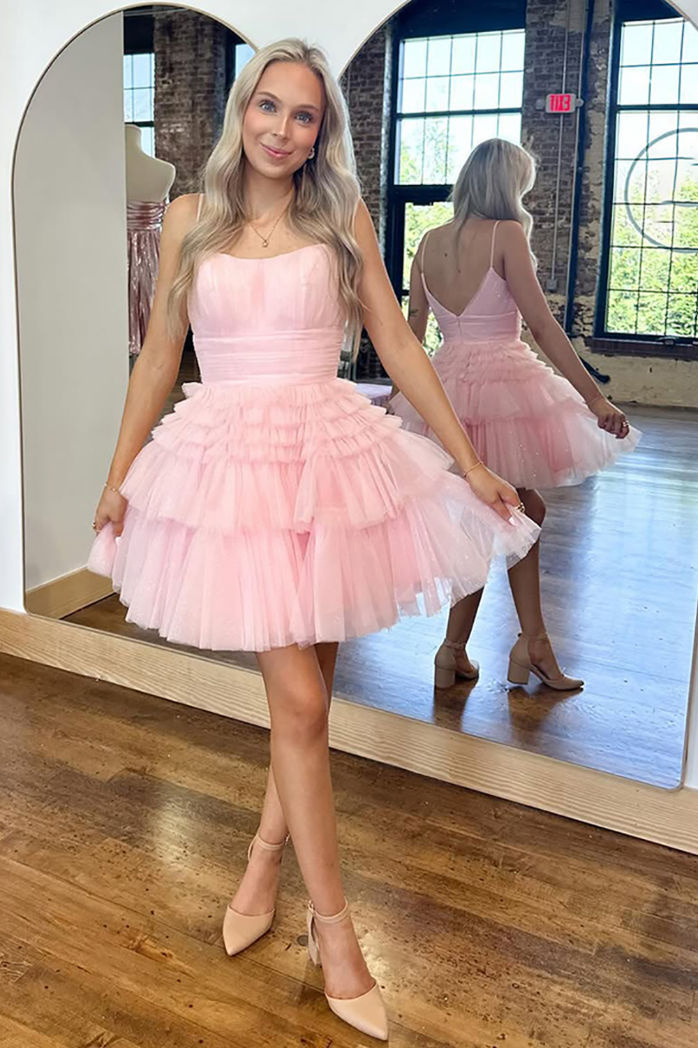 Glitter Lilac A Line Tulle Short Homecoming Dress with Ruffles