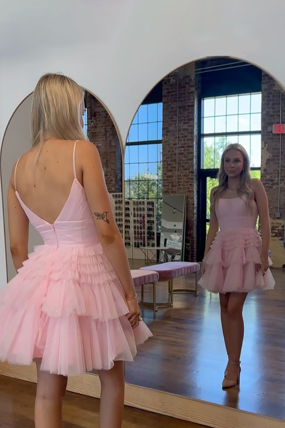 Glitter Lilac A Line Tulle Short Homecoming Dress with Ruffles