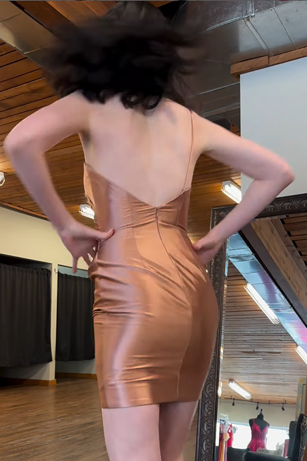 Champagne Satin One Shoulder Short Ruched Homecoming Dress