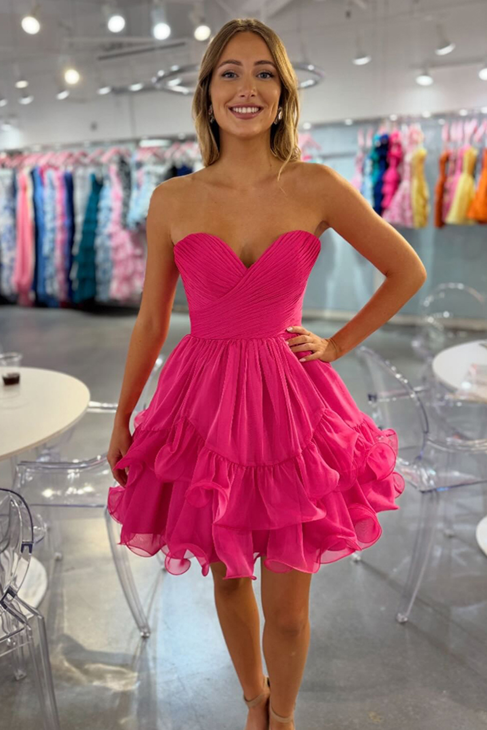 Dark Blue Ruched A Line Short Homecoming Dress with Ruffles