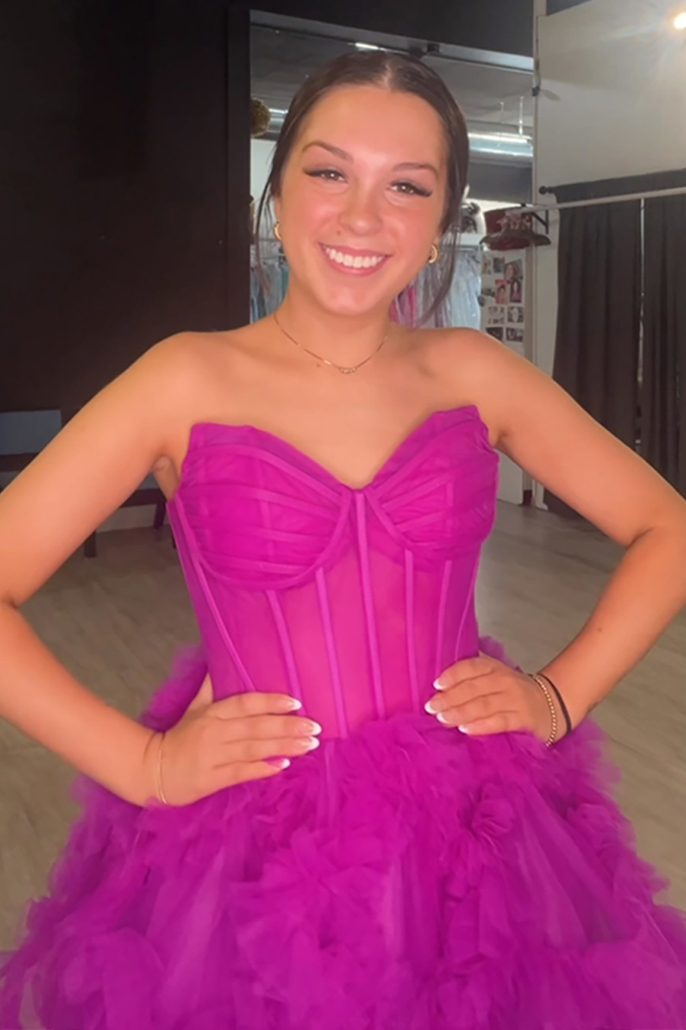 Fuchsia Corset Sweetheart Short Homecoming Dress with Ruffles