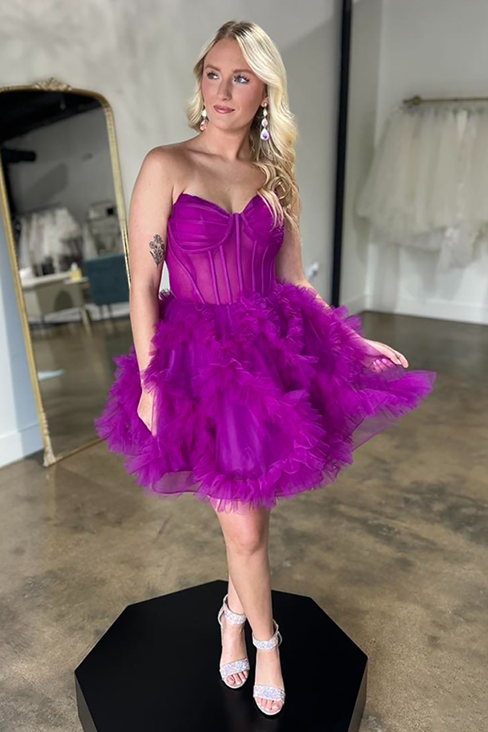 Fuchsia Corset Sweetheart Short Homecoming Dress with Ruffles