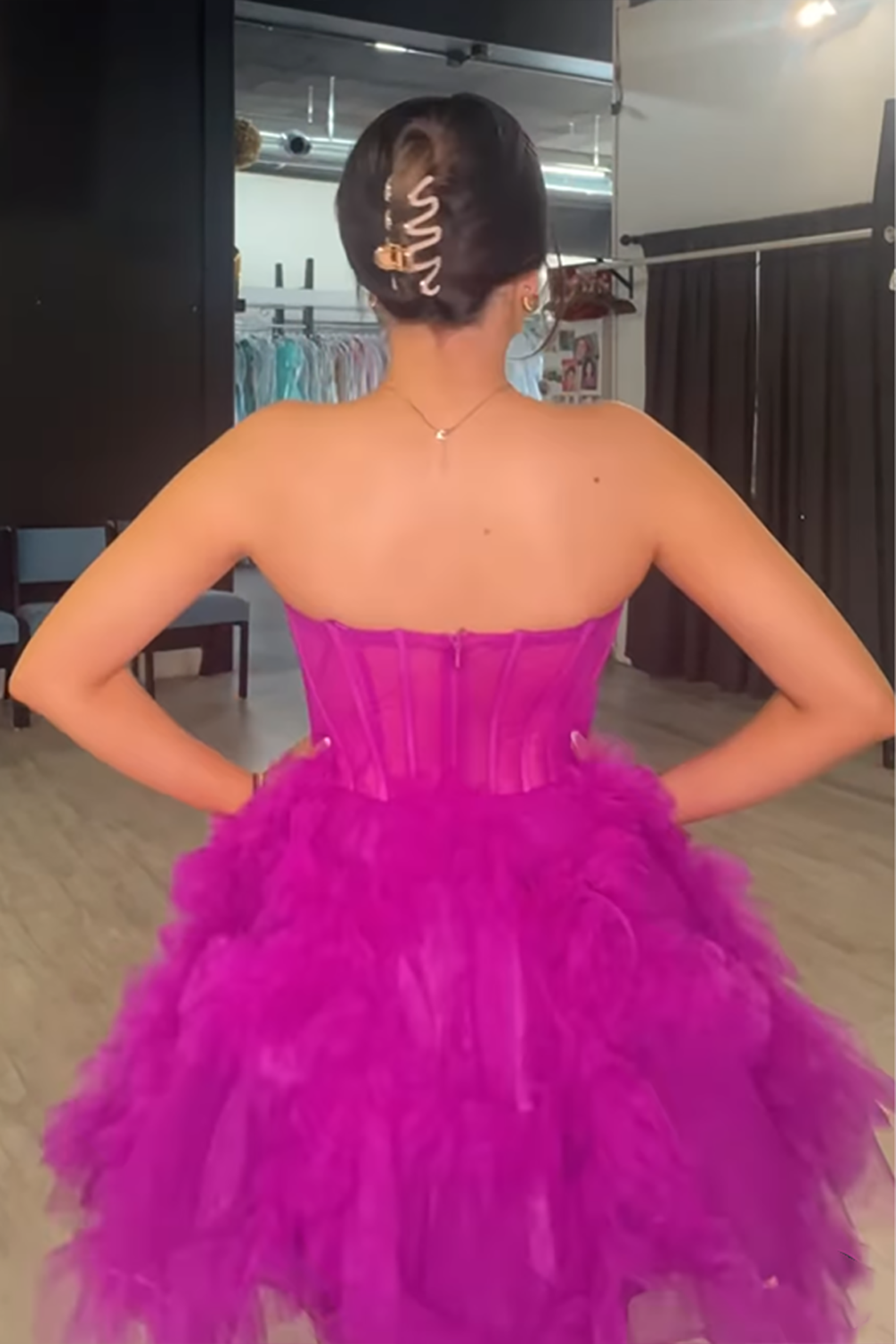 Fuchsia Corset Sweetheart Short Homecoming Dress with Ruffles